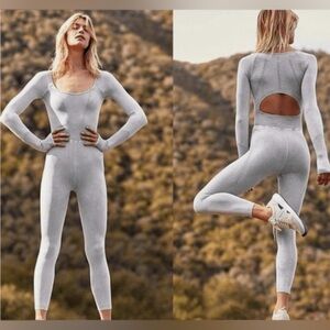 Free People Good Karma Long-Sleeve Jumpsuit NWT Ice Grey XS/S